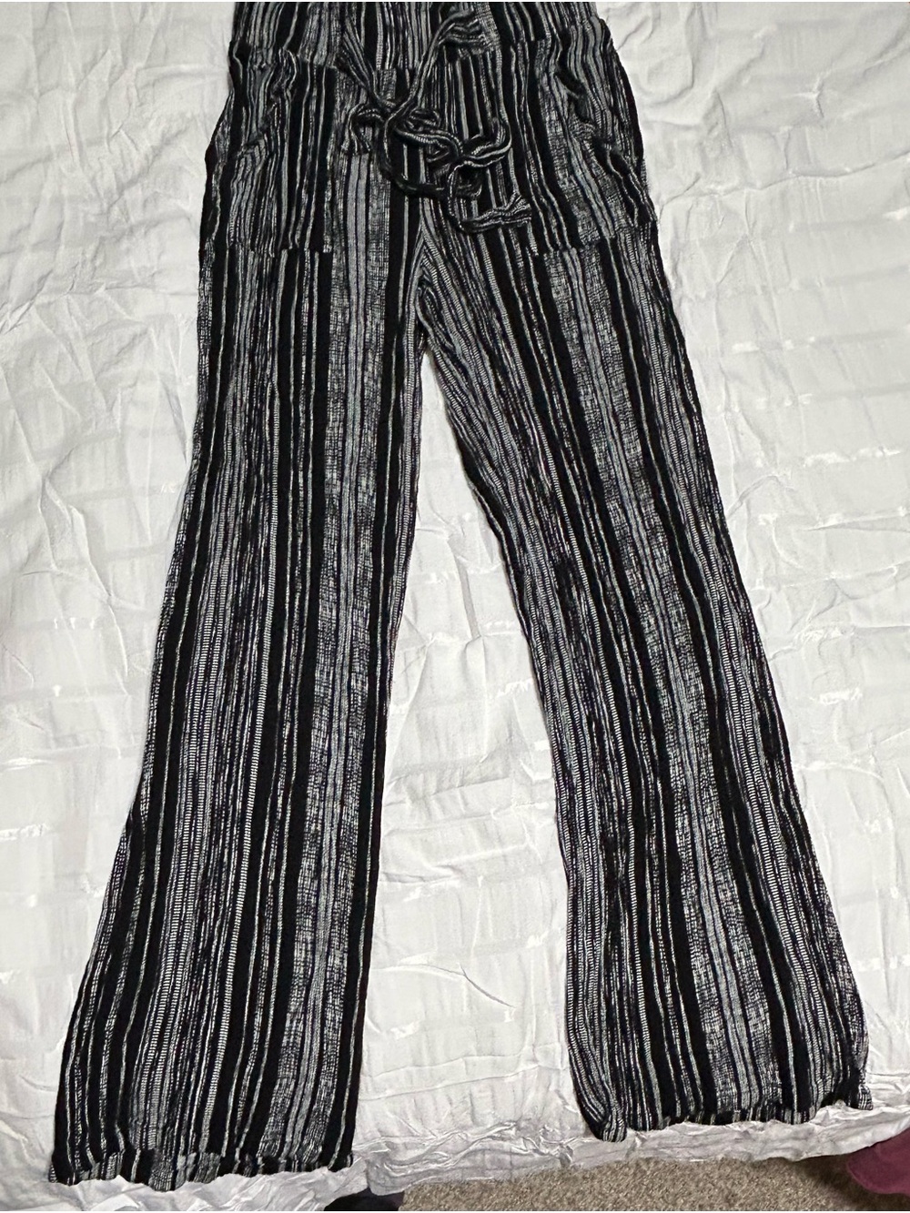 Joe B Black & White Vertical-Stripe Wide-Leg Pants